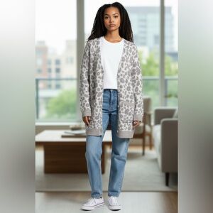 UGG Tomara Animal Print Oversized Wool Blend Cardigan Sweater Sz S $198
